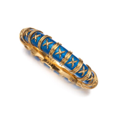 View full screen - View 1 of Lot 214. Gold and Enamel 'Croisillon' Bangle-Bracelet, France.
