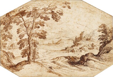 View full screen - View 1 of Lot 13. A hilly landscape with a village in the distance.