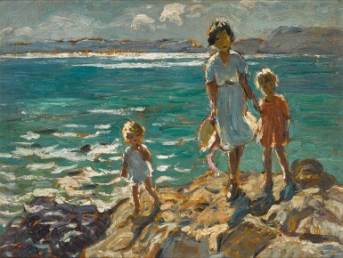 View full screen - View 1 of Lot 77. Children Playing on Rocks.