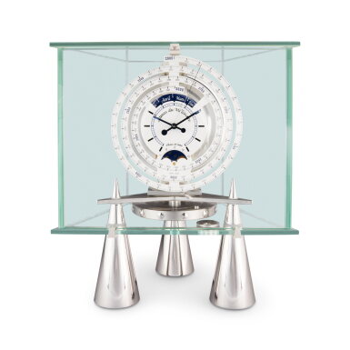 View full screen - View 1 of Lot 70. Atlantis, Atmos du Millénaire | A stainless steel and glass atmos clock with 1000 year calendar and moon phases, Circa 2002.