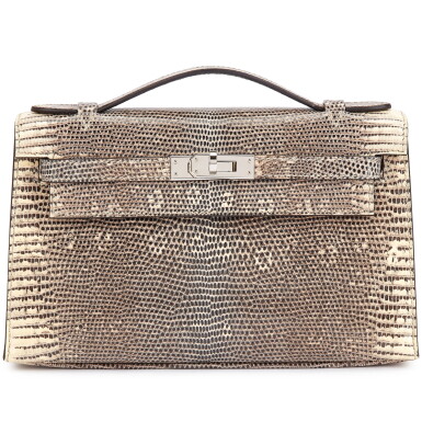 View full screen - View 1 of Lot 3011. Ombre Shiny Salvator Lizard Kelly Pochette Palladium Hardware, 2019.