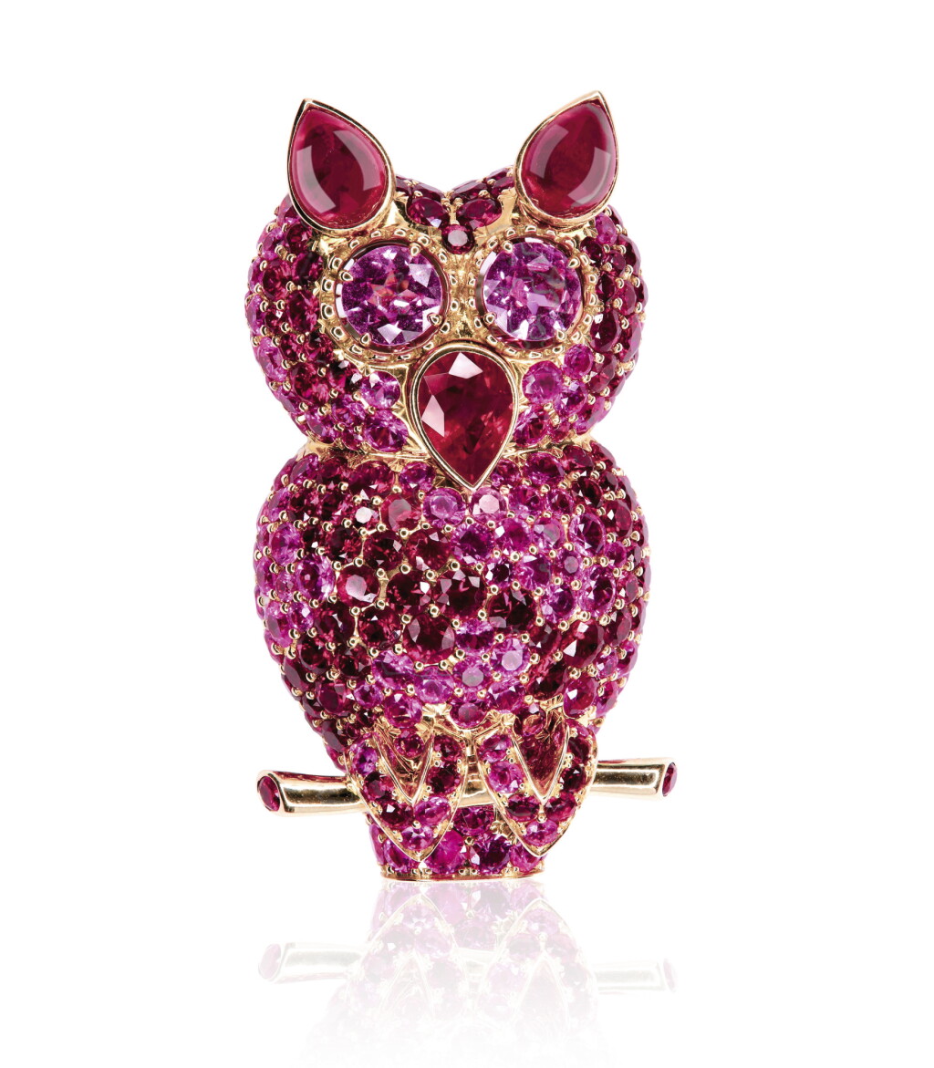 View full screen - View 1 of Lot 101. Ruby and pink sapphire pendant/brooch combination, 'The pink owl', Michele della Valle.
