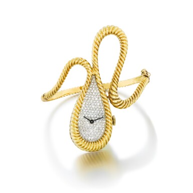 View full screen - View 1 of Lot 771. Jean Eté pour DeLaneau | Montre bracelet de dame or et diamants | Lady's gold and diamond bracelet watch.