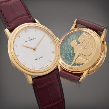 View full screen - View 1 of Lot 50. Piece Unique | A pink gold minute repeating wrist watch with erotic automaton, Circa 1995.