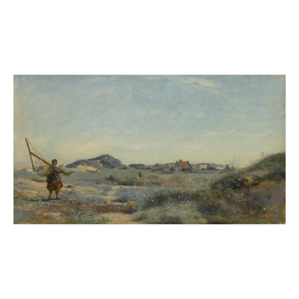 View full screen - View 1 of Lot 426. JEAN-BAPTISTE-CAMILLE COROT | DUNKERQUE. UNE PÊCHEUSE DE CREVETTES .
