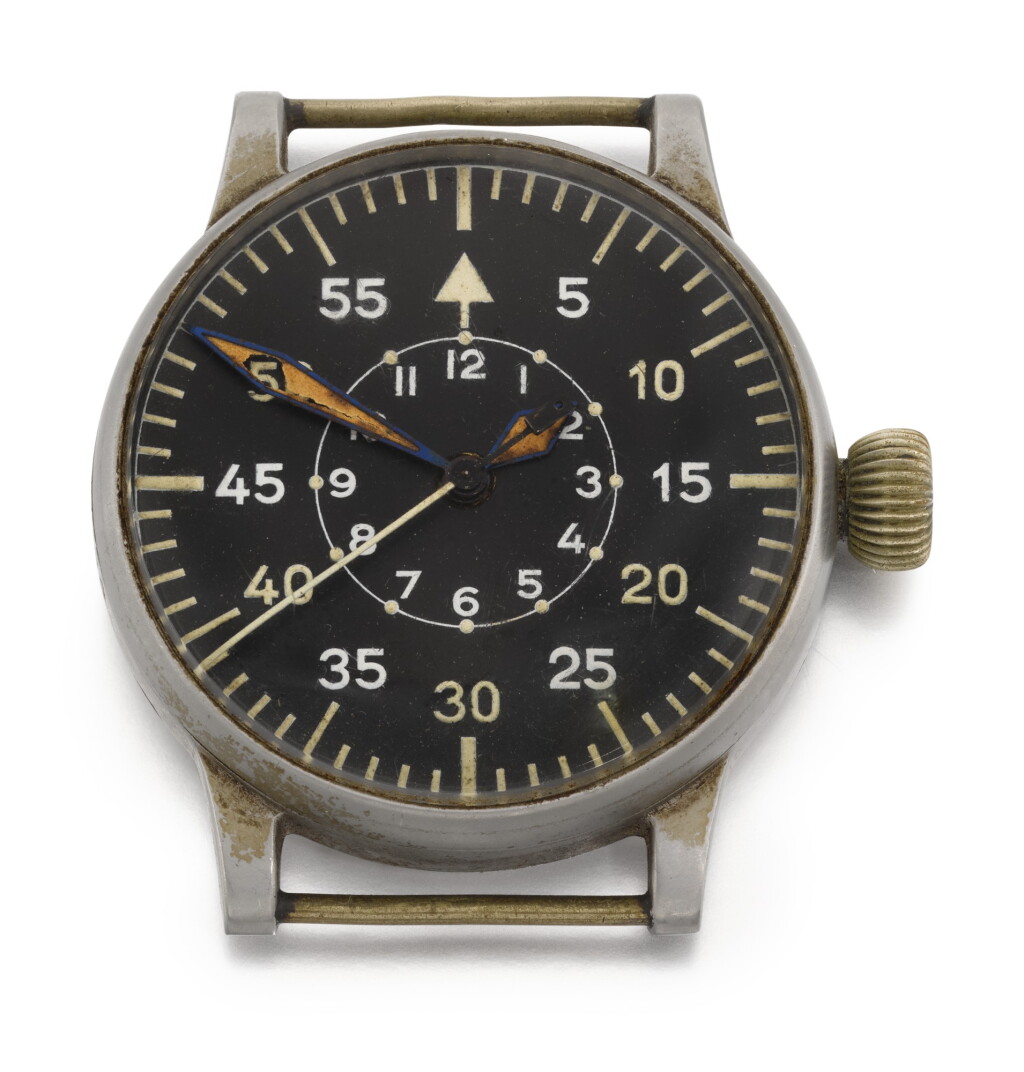 View full screen - View 1 of Lot 34. A. LANGE & SÖHNE | REFERENCE 127-560A-1, LARGE STAINLESS STEEL PILOT'S WATCH, CIRCA 1940.