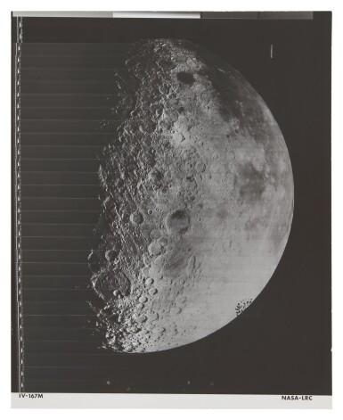 View full screen - View 1 of Lot 220. LUNAR ORBITER IV | NEARSIDE OF THE MOON WITH A VIEW OF SCHICKARD CRATER, THE MARE HUMORUM, AND THE OCEANUS PROCELLARUM, TAKEN 11-26 MAY, 1976..