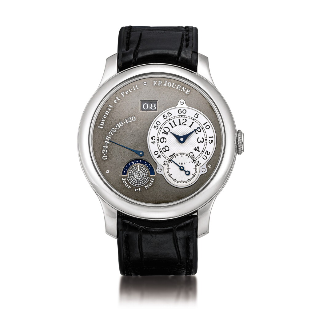 View full screen - View 1 of Lot 2218. F.P. Journe | Octa Jour et Nuit, A limited edition platinum wristwatch with ruthenium dial, ruthenium-coated brass movement, date, power reserve and day and night indication, Circa 2003 | Octa Jour et Nuit 限量版鉑金腕錶,備釕金屬錶盤、釕金屬塗層銅製機芯、日期、動力儲備及晝夜顯示,約2003年製.