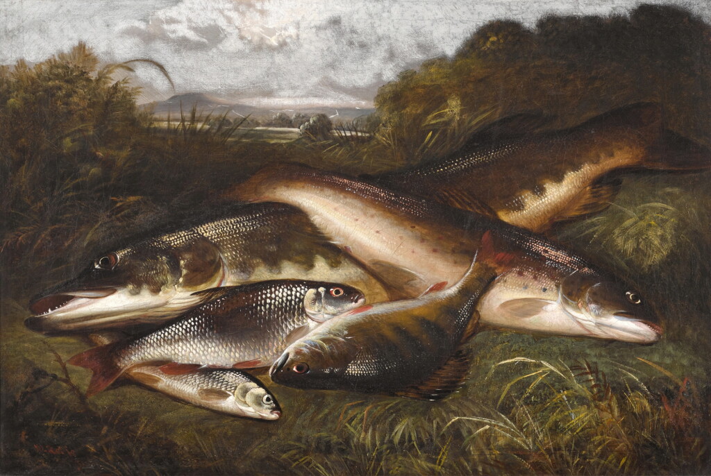View full screen - View 1 of Lot 397. Pike and other freshwater fish on a bank.