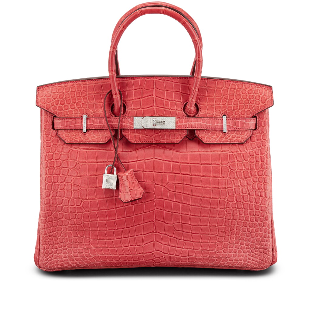View full screen - View 1 of Lot 610. Bougainvillea Matte Porosus Crocodile Birkin 35 18K White Gold and Diamond Hardware, 2012.