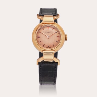 View full screen - View 1 of Lot 15. Reference 572 'Pink on Pink' | A pink gold wristwatch with interchangeable lugs and pink dial, Made in 1938.