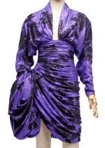Purple and Black Floral Lamé Cocktail Dress, 1980s