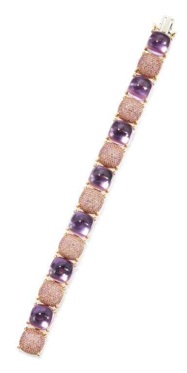 View full screen - View 1 of Lot 8. GOLD AND AMETHYST 'PALOMA'S SUGAR STACKS' BRACELET, PALOMA PICASSO FOR TIFFANY & CO..