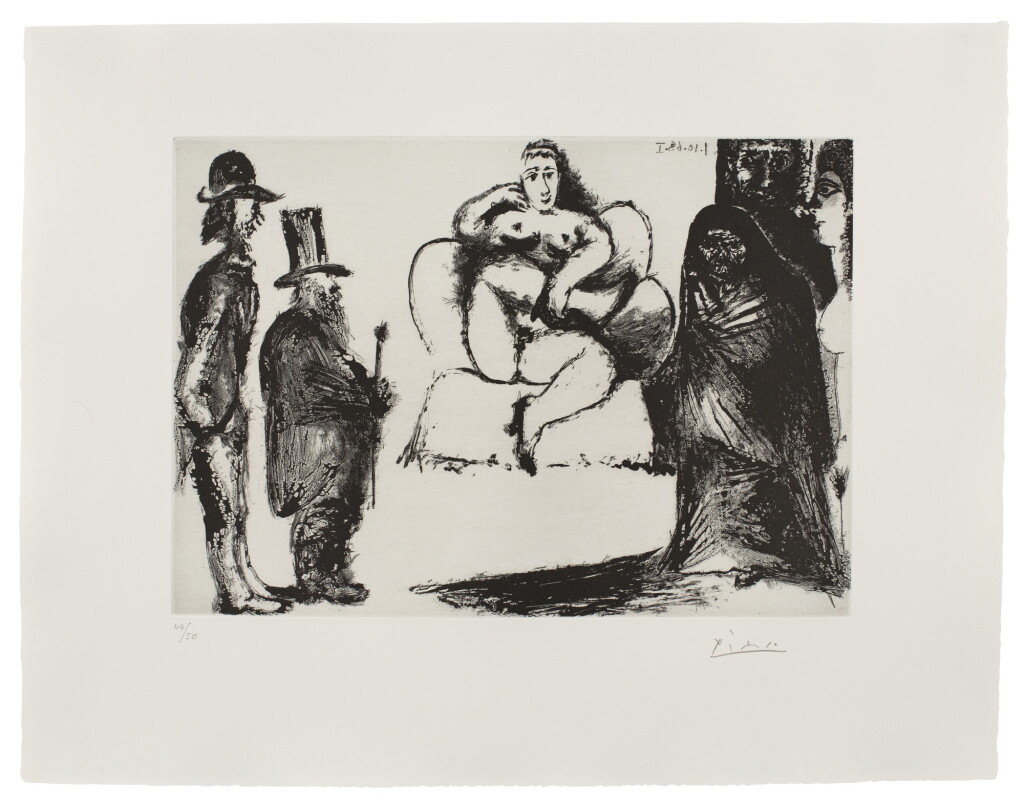 View full screen - View 1 of Lot 156. Célestine, Maja ou Olympia nue, avec Manet et Marcellin Desboutin; Couple de spectateurs au deuxième plan, from the 347 series (Bloch 1825; Baer 1842).