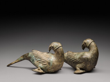 View full screen - View 1 of Lot 203. A pair of bronze parrots, India, Deccan, Golconda, late 16th century.