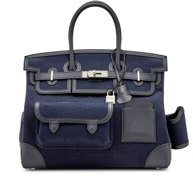 View full screen - View 1 of Lot 1174. Limited Edition Bleu Marine Toile Goeland and Black Swift Cargo Birkin 35 Palladium Hardware, 2021.