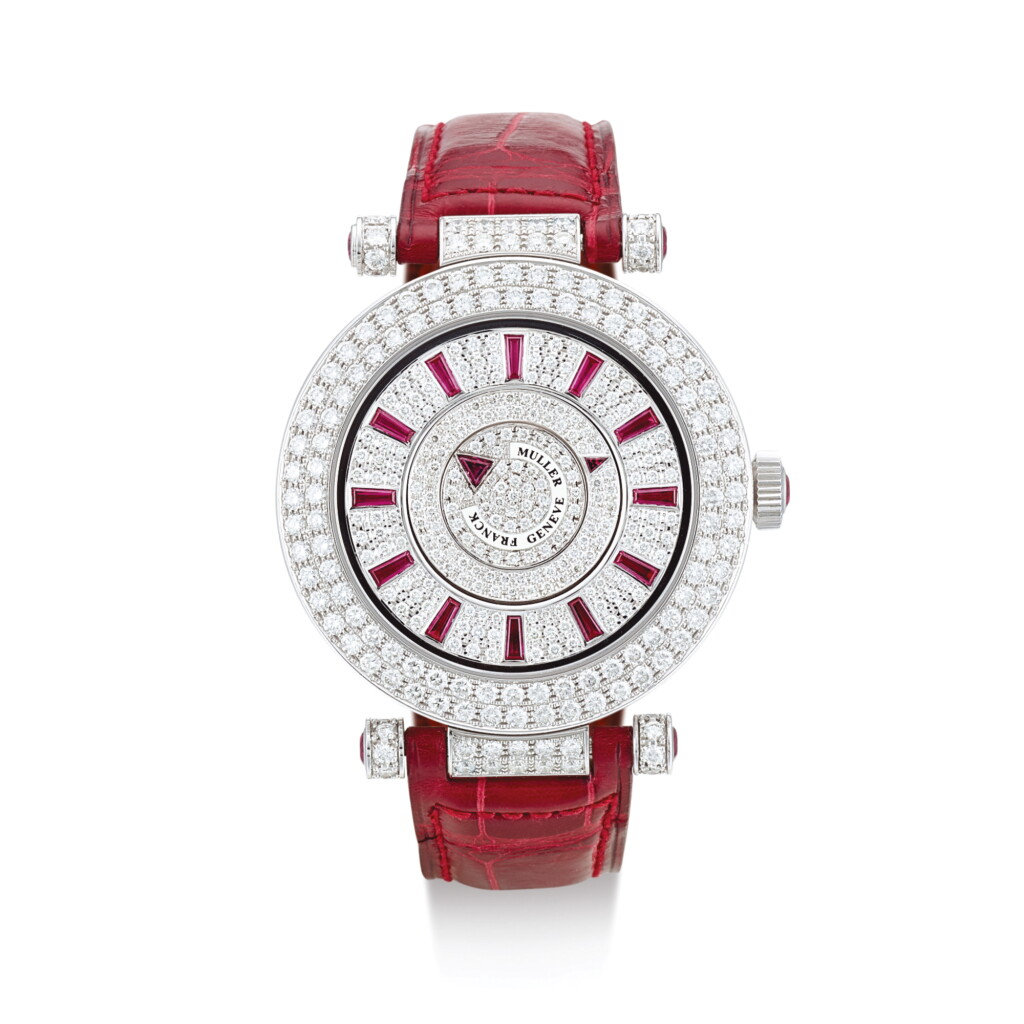 View full screen - View 1 of Lot 2126. FRANCK MULLER | DOUBLE MYSTERY A WHITE GOLD, RUBY AND DIAMOND-SET WRISTWATCH, CIRCA 2010" | Double Mystery 白金、紅寶石及鑲鑽石腕錶,錶殼編號149,約2010年製".
