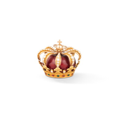 View full screen - View 1 of Lot 568. A royal pearl-set gold and enamel seal pendant, French, circa 1825-1830 | Sceau royal en or et émail serti de perles, France, vers 1825-1830.