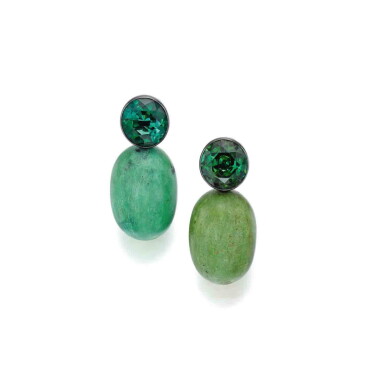 View full screen - View 1 of Lot 204. Pair of Copper and Tourmaline Pendant-Earclips.
