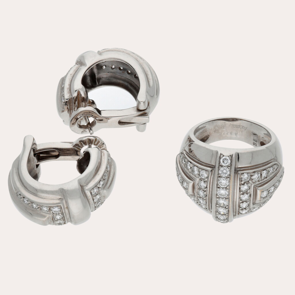 View full screen - View 1 of Lot 289. A white gold and diamond-set demi-parure.