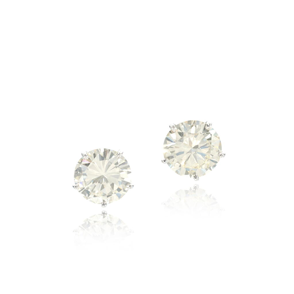 View full screen - View 1 of Lot 527. Pair of diamond earrings.