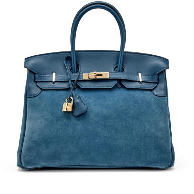 View full screen - View 1 of Lot 14. Bleu Thalassa Grizzly Suede and Swift Birkin 35 Permabrass Hardware, 2012.
