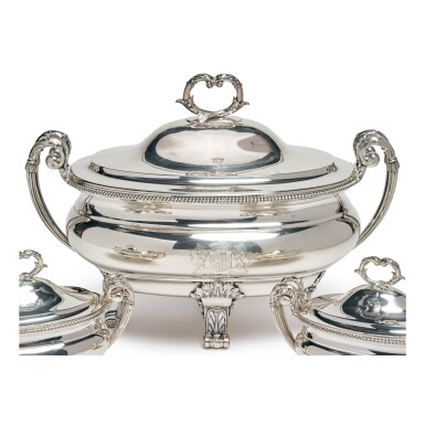 View full screen - View 1 of Lot 127. A GEORGE III SILVER SOUP TUREEN AND COVER, PAUL STORR, LONDON, 1799.
