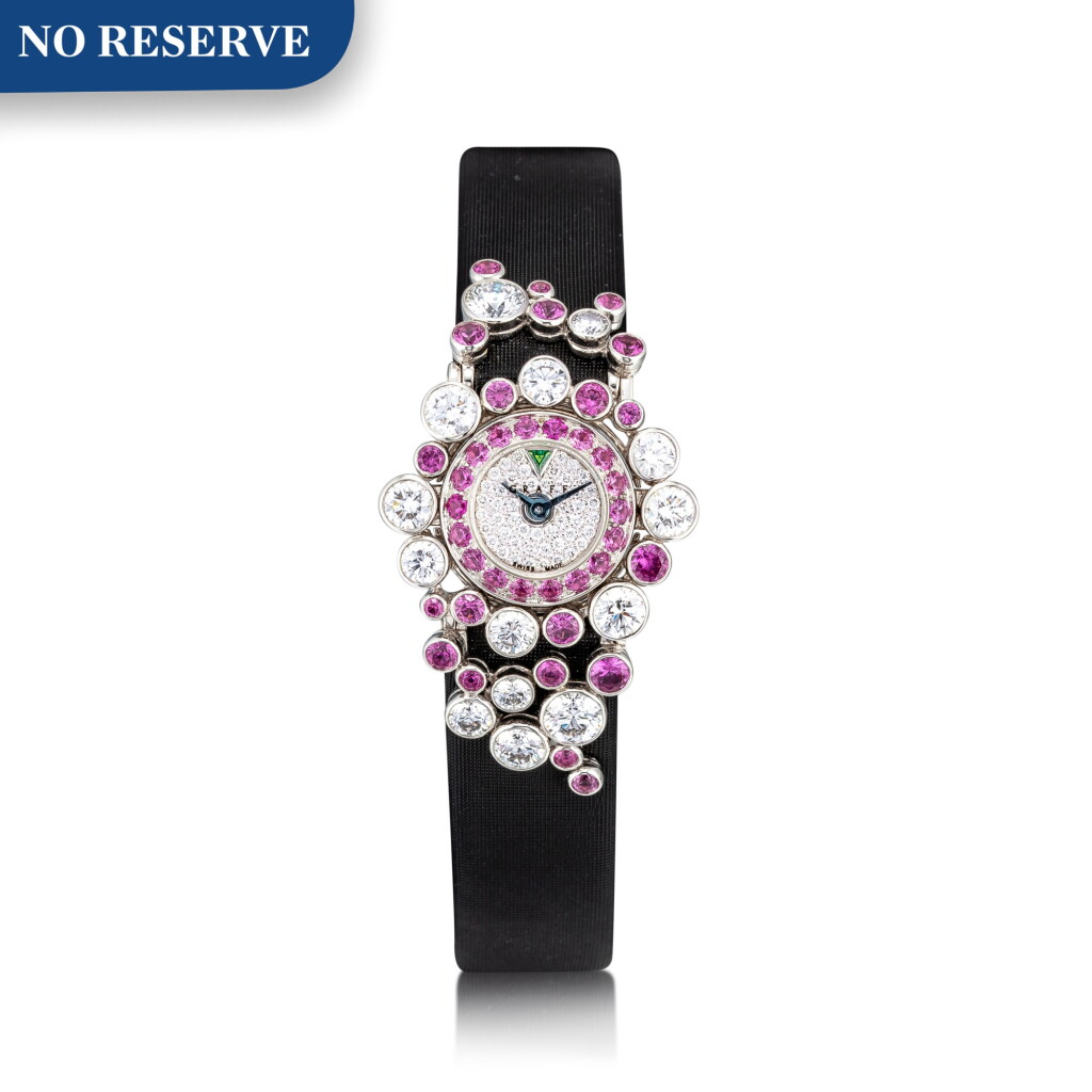View full screen - View 1 of Lot 1017. 'Graff Harmony' Reference GHWGDPS, Limited Edition White Gold, Pink Sapphire and Diamond-Set Wristwatch, Number 2 | 格拉夫| Graff Harmony編號GHWGDPS,限量版白金鑲粉色藍寶石及鑽石腕表,編號2,約2010年製.