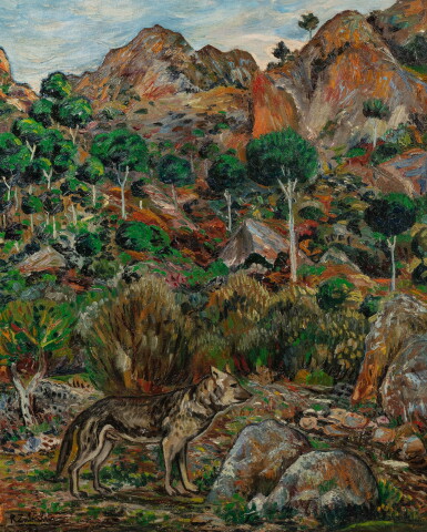 View full screen - View 1 of Lot 160. The ravine with a wolf | Le ravin au loup.