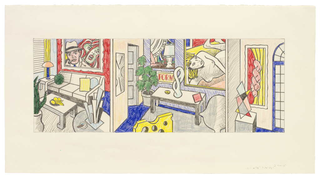 View full screen - View 1 of Lot 126. Large Interior with Three Reflections (Mural Panel) (Study).