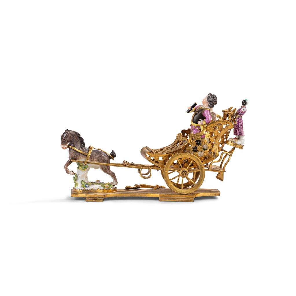 View full screen - View 1 of Lot 675. A gilt-bronze and porcelain carriage, the porcelain Meissen, 18th century, the mounts 19th century .
