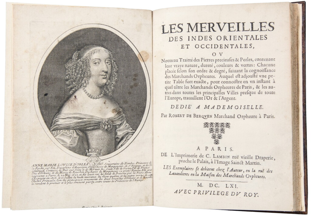 View full screen - View 1 of Lot 16. Berquen, Robert de. First edition a rare work on precious stones and pearls found in the East and West Indies, including a section on pearl fishing in the Persian Gulf.