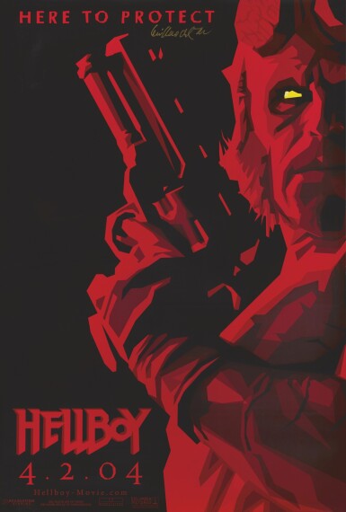 View full screen - View 1 of Lot 191. HELLBOY (2004) ADVANCE RED STYLE POSTER, US, SIGNED BY GUILLERMO DEL TORO.