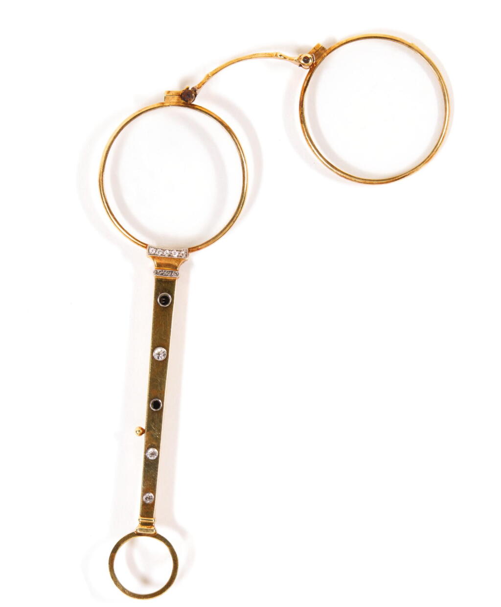 View full screen - View 1 of Lot 285. A PAIR OF JEWELLED GOLD LORGNETTES, EARLY 20TH CENTURY.
