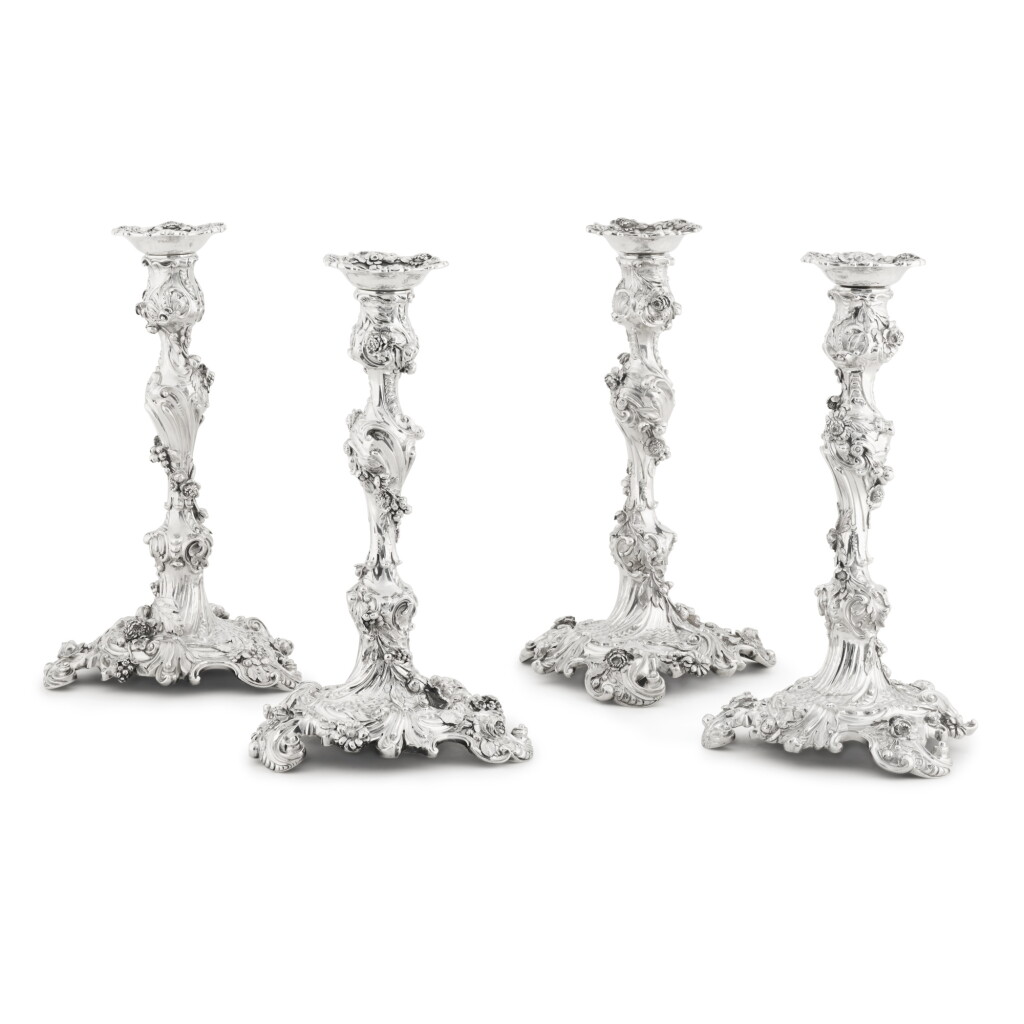 View full screen - View 1 of Lot 31. A set of four George II silver candlesticks, Edward Wakelin, London, 1754.