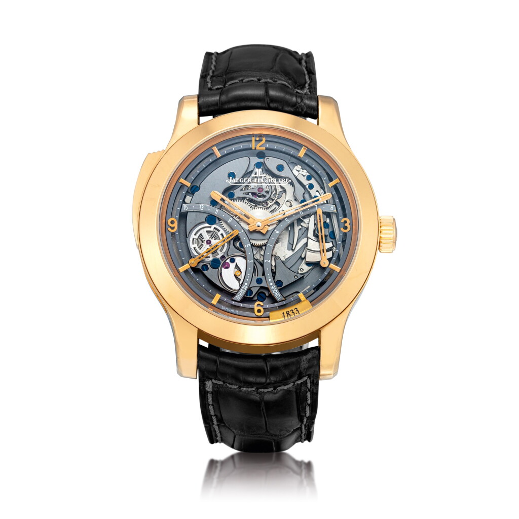 View full screen - View 1 of Lot 8210. Master Minute Repeater | A limited edition pink gold semi-skeletonised minute repeating wristwatch with spring torque and power reserve indication, Circa 2008 | 積家 Master Minute Repeater | 限量版粉紅金半鏤空三問腕錶,備發條力矩及動力儲備顯示,約2008年製.