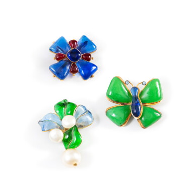View full screen - View 1 of Lot 611. Frances Patiky Stein's Collection: Set of Three Brooches, Circa 1980s.