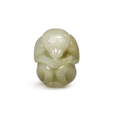 View full screen - View 1 of Lot 222. A SMALL JADE MONKEY, QING DYNASTY, 19TH CENTURY | 清十九世紀 青玉靈猴.