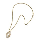 CULTURED PEARL AND DIAMOND PENDANT-NECKLACE, HENRY DUNAY