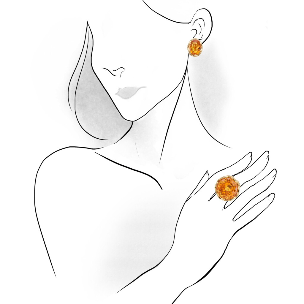 View full screen - View 1 of Lot 1228. CITRINE AND DIAMOND DEMI-PARURE | 黃水晶 配 鑽石 戒指及耳環套裝.