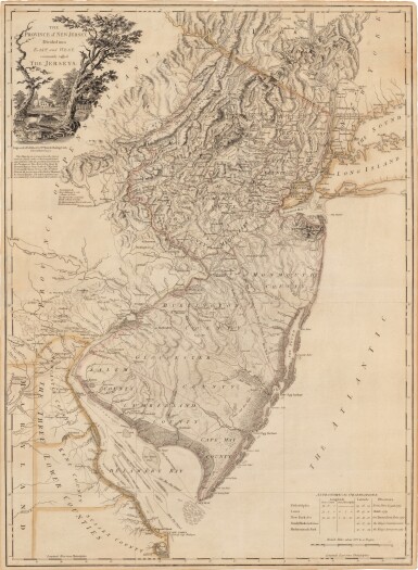 View full screen - View 1 of Lot 1016. Faden, William — Bernard Ratzer | First state of this important map of New Jersey, 1777.