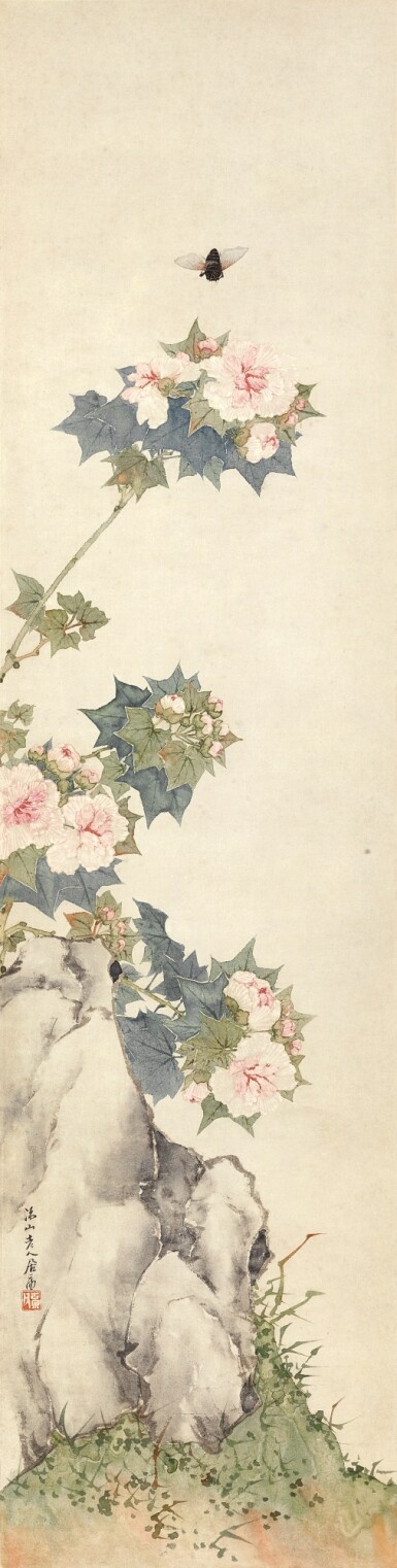 View full screen - View 1 of Lot 6223. 居廉 芙蓉鳴蟬圖 | Ju Lian, Hibiscus and Cicada.