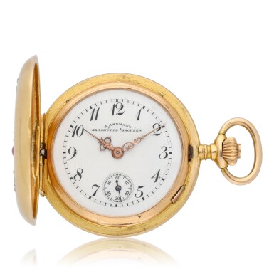View full screen - View 1 of Lot 172. J. Assmann, Glashütte No. 16284 A lady's 18ct gold and diamond-set hunting cased watch Circa 1910.