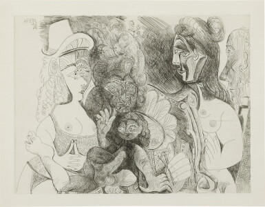 View full screen - View 1 of Lot 55. PABLO PICASSO | LA FÊTE DE LA PATRONNE, AVEC UN AMOUR ITHYPHALLIQUE. DEGAS AU NEZ ROUGE (B. 1970; BA. 1979).