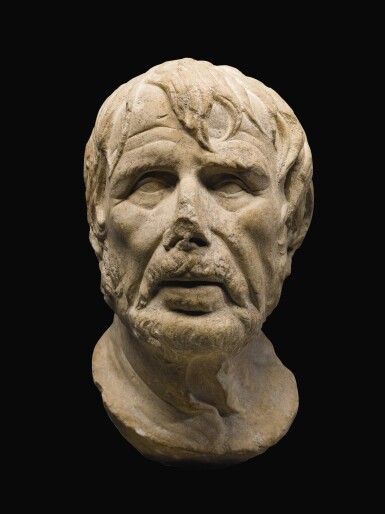 View full screen - View 1 of Lot 39. A ROMAN MARBLE HEAD OF A GREEK POET, PROBABLY HESIOD, CIRCA 1ST CENTURY A.D..