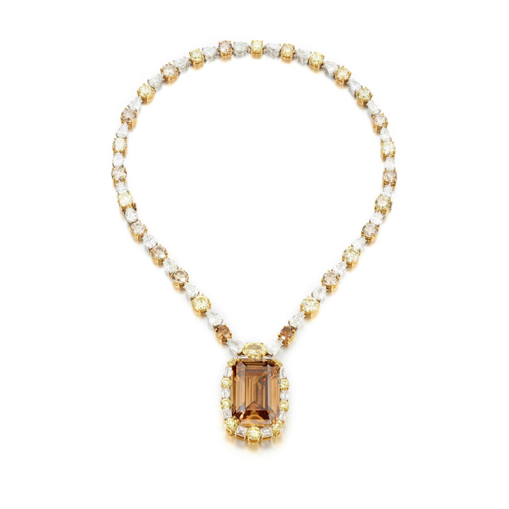 View full screen - View 1 of Lot 603. Impressive Fancy Deep Brown-Orange diamond pendent necklace.