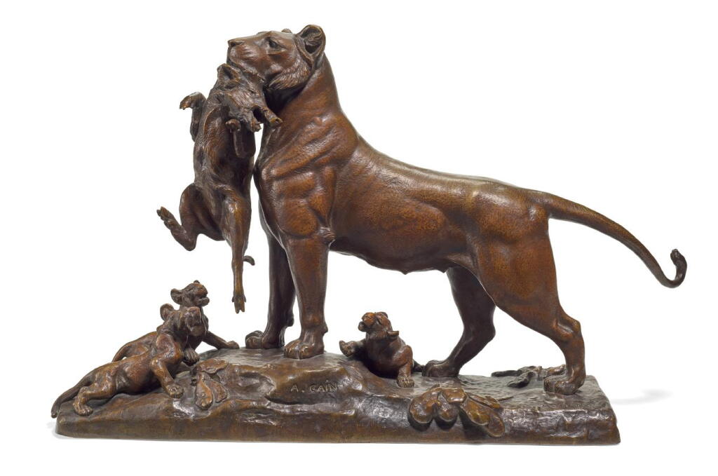 View full screen - View 1 of Lot 16. AUGUSTE NICOLAS CAIN | LIONNE APPORTANT UN SANGLIER À SES PETITS (LIONESS FEEDING HER CUBS).