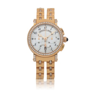 View full screen - View 1 of Lot 21. Marine, Ref. 8828BR/5D/RM1/DDD0, Pink gold and diamond-set chronograph wristwatch with date and bracelet Circa 2015 | 寶璣 | 8828BR/5D/RM1/DDD0型號「Marine」粉紅金鑲鑽石計時鍊帶腕錶備日期顯示,約2015年製.