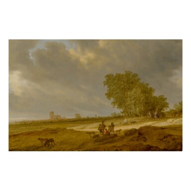View full screen - View 1 of Lot 109. SALOMON VAN RUYSDAEL | A DUNE LANDSCAPE WITH FIGURES AND A VIEW OF NIJMEGEN CATHEDRAL.