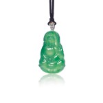 JADEITE, GEM SET AND DIAMOND PENDENT NECKLACE 天然翡翠雕「觀音」配 寶石 及 鑽石 項鏈